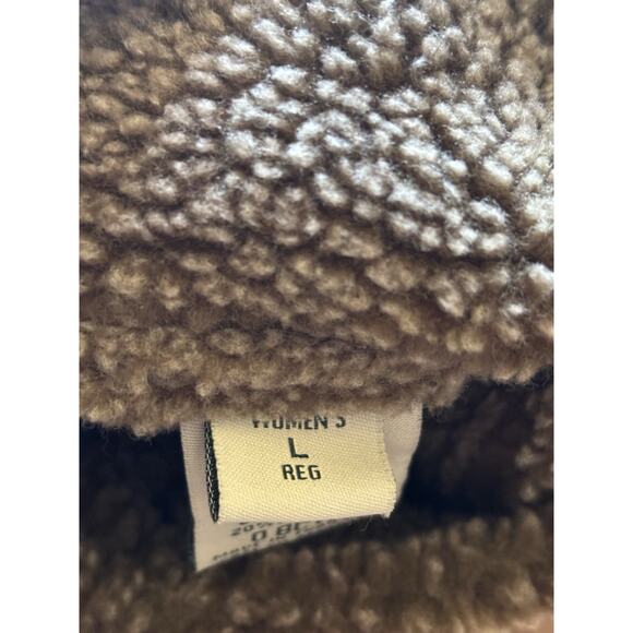 LL Bean Fleece Sherpa Lined Faux Suede Button Jacket Womens L Brown - Picture 7 of 8